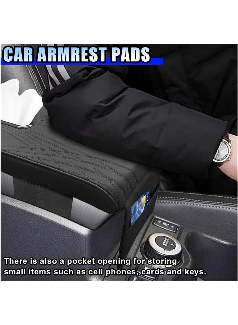 LYNLYN Car Armrest Cushion Tissue Box Organizer, Waterproof Leather Memory Foam Center Console Cover with Storage Pocket, Non-Slip Easy Install, Fits Most Cars SUVs Trucks, Black Angel Pattern (31×21×16cm) - Image 5